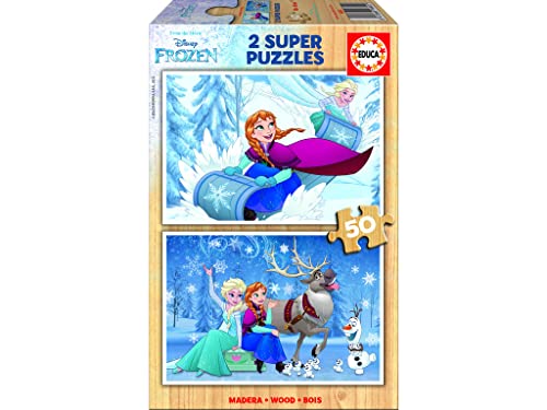 Educa - Frozen, 2 Puzzles Infantiles de Madera ecológica de 50 Piezas, a Partir de 4 años (16802)