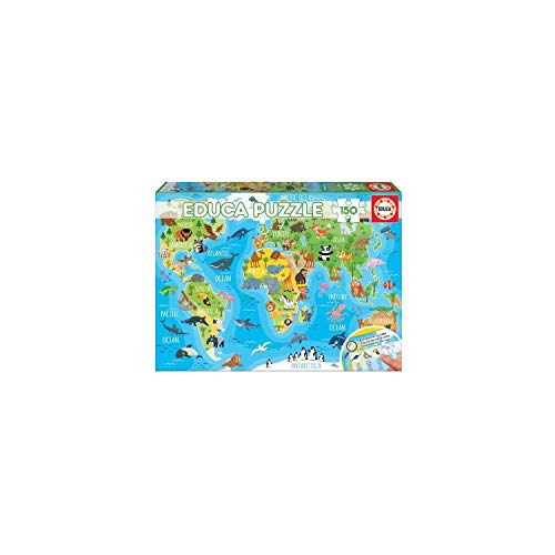 Educa - Mapamundi Animales Puzzle con 150 Piezas compuestos por Grandes Piezas Perfectamente...