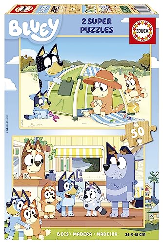Educa - Puzzle Bluey | Set de 2 Puzzles Infantiles de Madera con 50 Piezas Cada uno. Medidas...