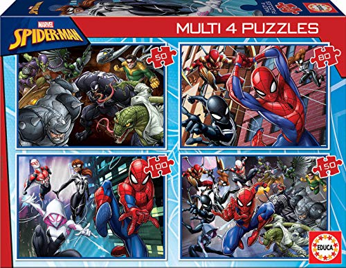 Educa - Puzzles Spider-Man. Set de 4 Puzzles Infantiles de 50 a 150 Piezas. Medida aproximada una...