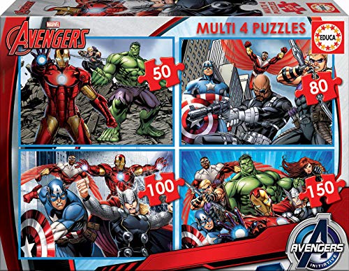 Educa - Multi 4 Puzzles Junior Puzzle Infantil Avengers, Marvel de 50,80,100 y 150 Piezas. A Partir...